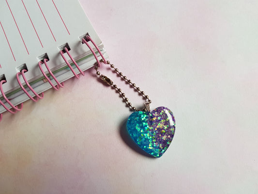 blue/purple glitter heart planner charm