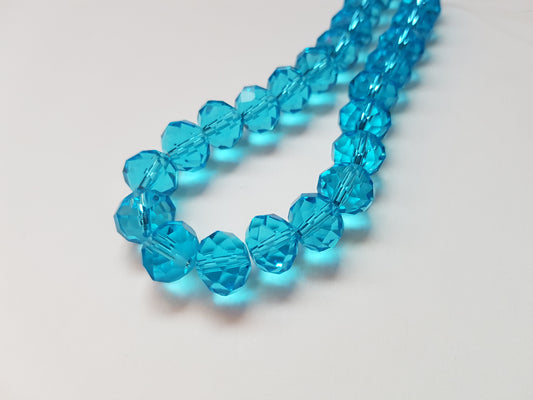 10mm faceted glass rondelle beads - bright blue