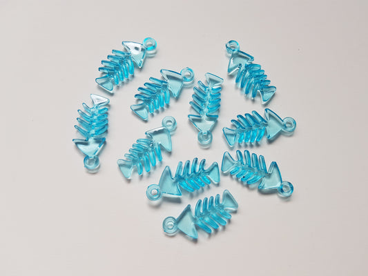 33mm acrylic fish skeleton pendants - bright blue