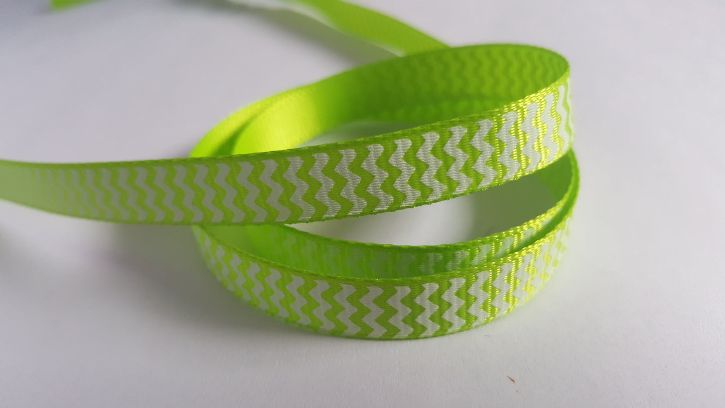 3m printed grosgrain ribbon - 9mm - chevron - bright green