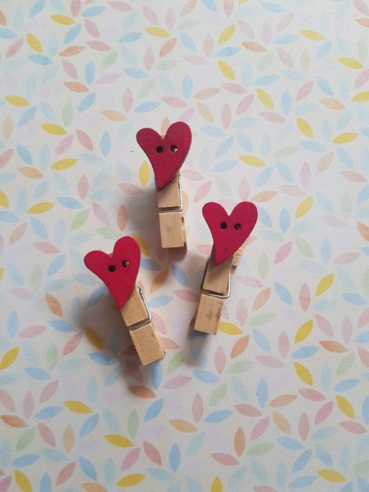 heart mini memo peg clips - bright pink 