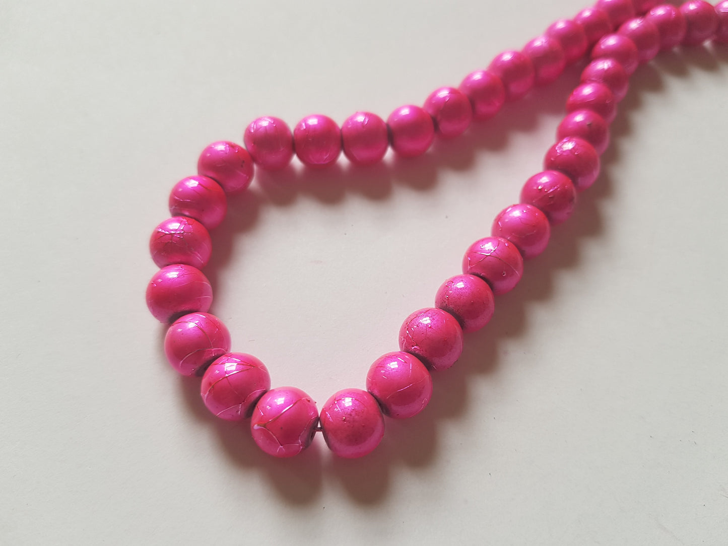 8mm metallic drawbench glass beads - bright pink