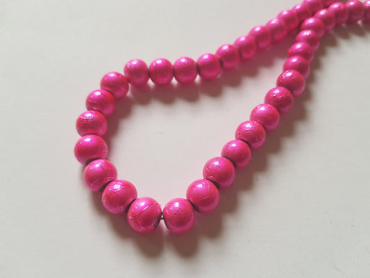 8mm metallic drawbench glass beads - bright pink