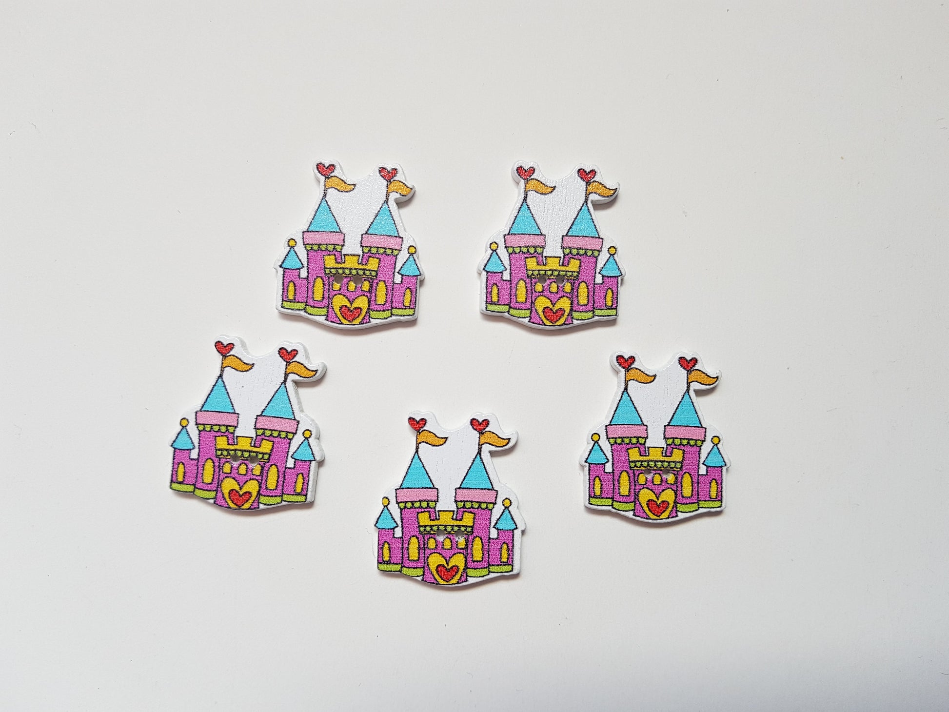 30mm wooden castle buttons - bright pink 