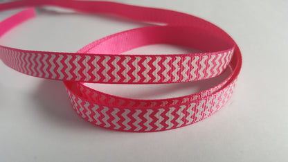 3m printed grosgrain ribbon - 9mm - chevron - bright pink