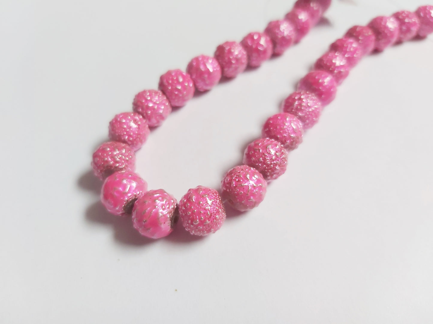 10mm matte effect glass pearl beads -  bright pink