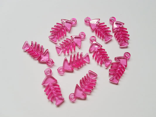 33mm acrylic fish skeleton pendants - bright pink