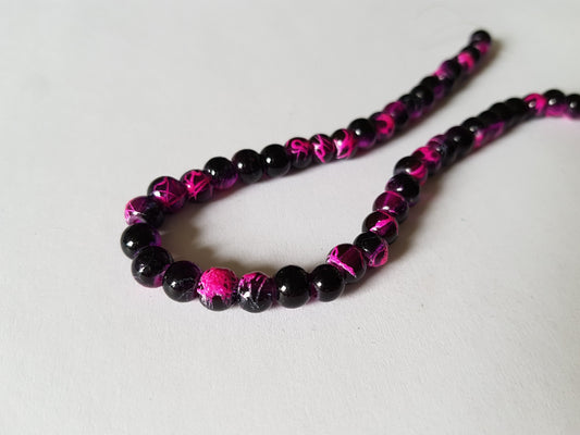 6mm black drawbench glass beads - bright pink 