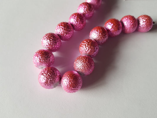 14mm glass pearl beads - bright pink 