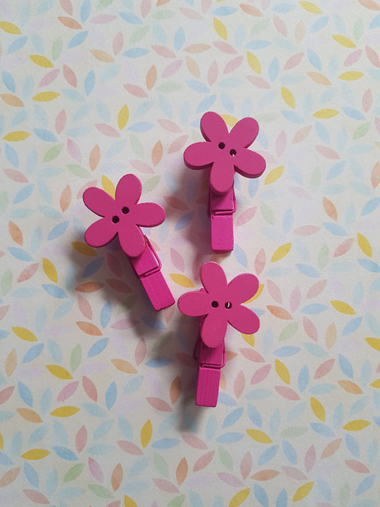 flower button memo peg clips - bright pink