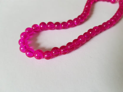 6mm crackle glass beads - bright pink