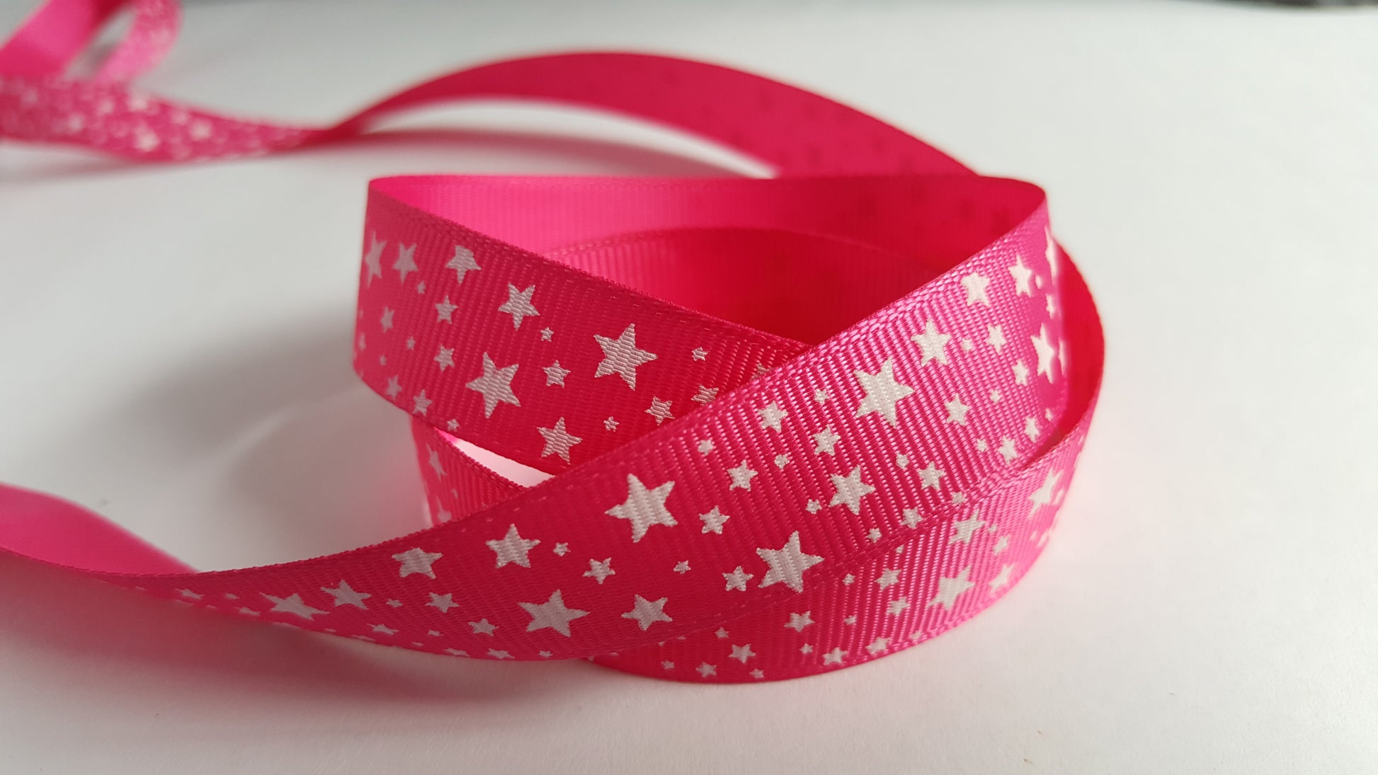 3m printed grosgrain ribbon - 16mm - stars - bright pink