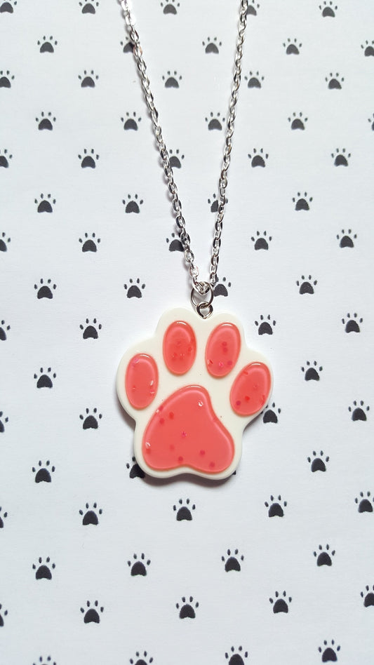 glitter pawprint necklace - bright pink 