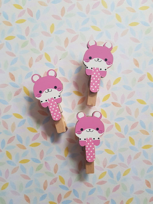 bear memo pegs - bright pink