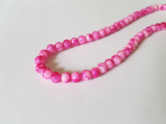 6mm mottled glass round beads - bright pink