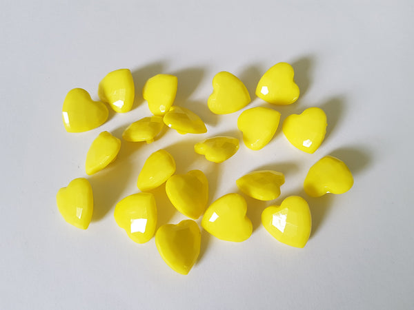 18mm acrylic shanked heart buttons - bright yellow