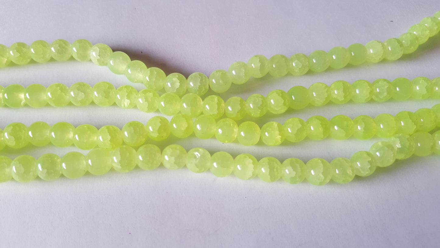 8mm imitation jade crackle glass beads - bright yellow