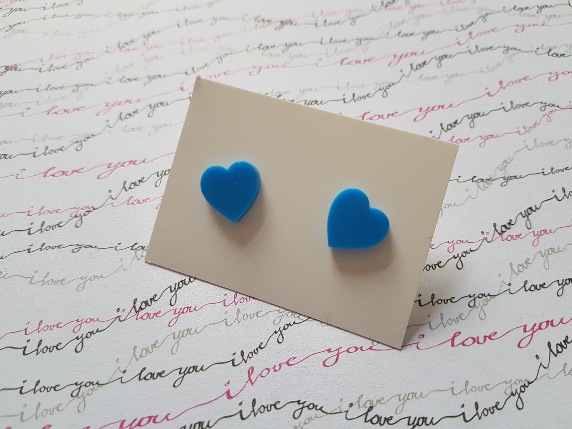 heart stud earrings - bright blue