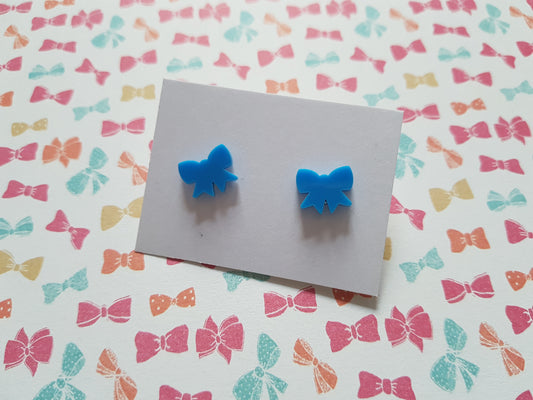 bow stud earrings - bright blue