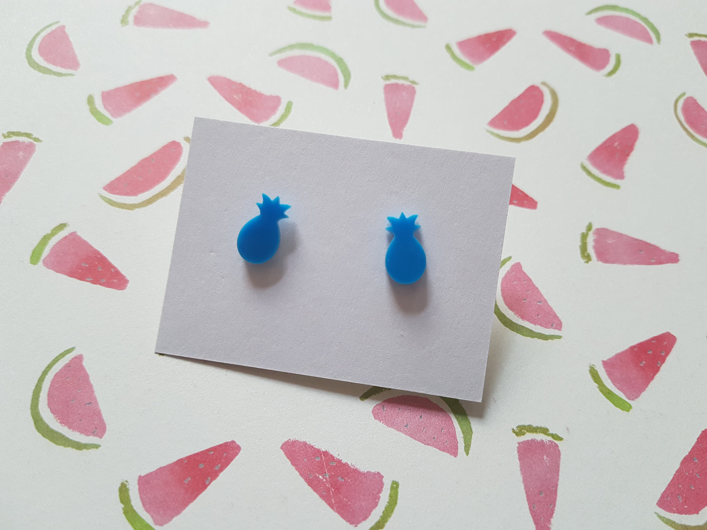 pineapple stud earrings - bright blue