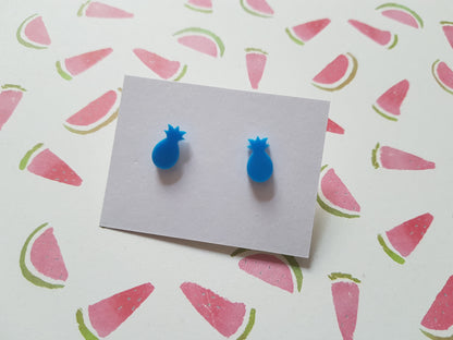 pineapple stud earrings - bright blue