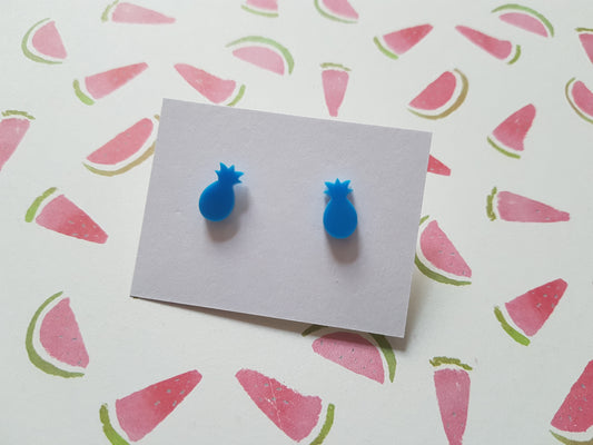 pineapple stud earrings - bright blue