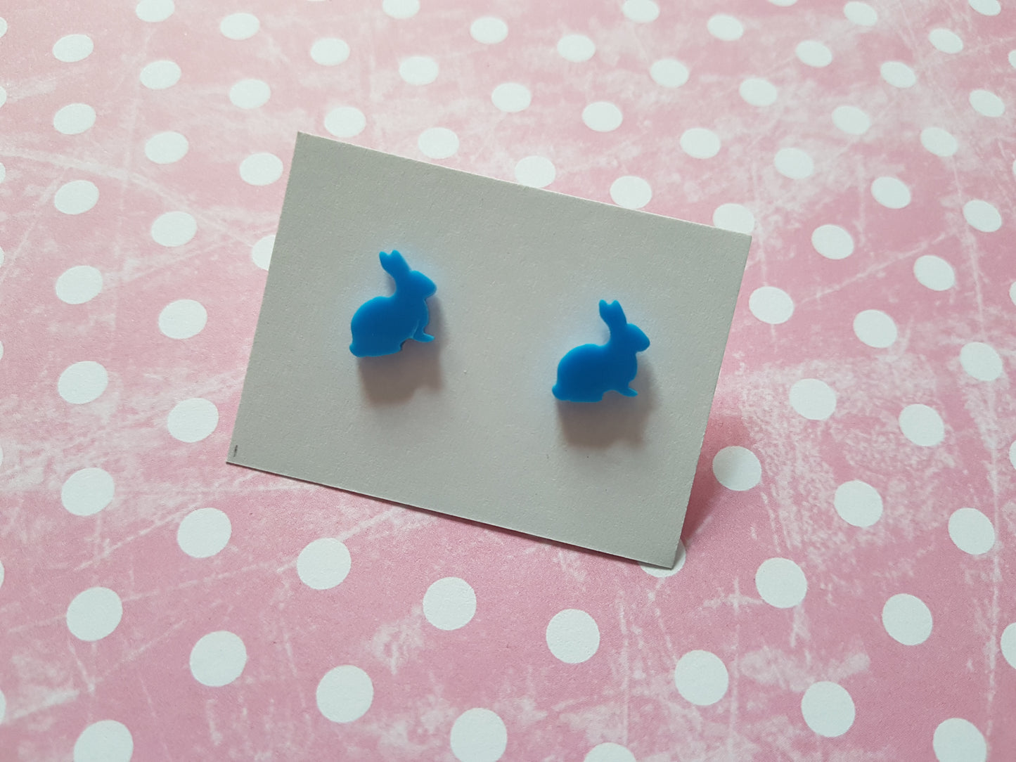 rabbit stud earrings - bright blue