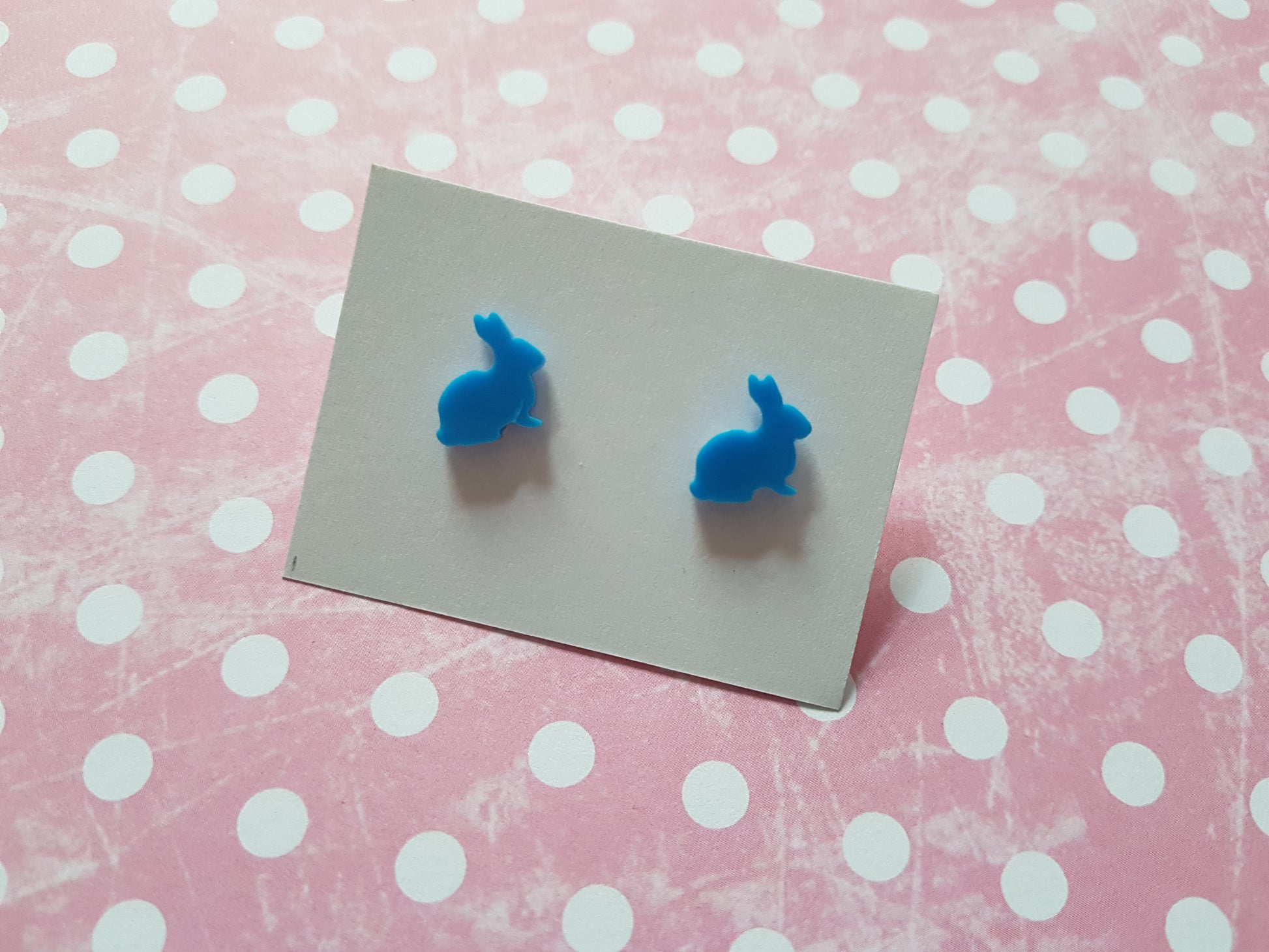 rabbit stud earrings - bright blue