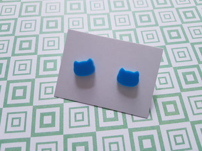 cat stud earrings - bright blue