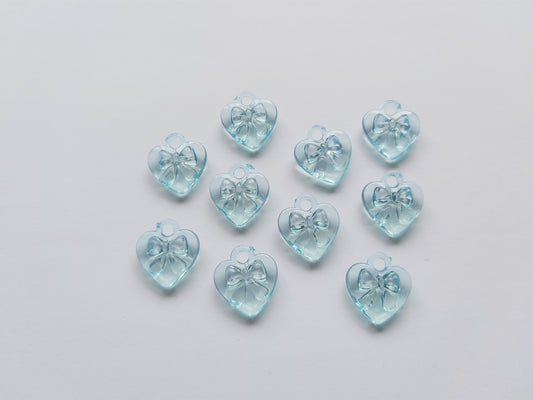 17mm acrylic heart pendants - bow design - bright blue