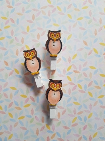 owl mini memo peg clips - brown 