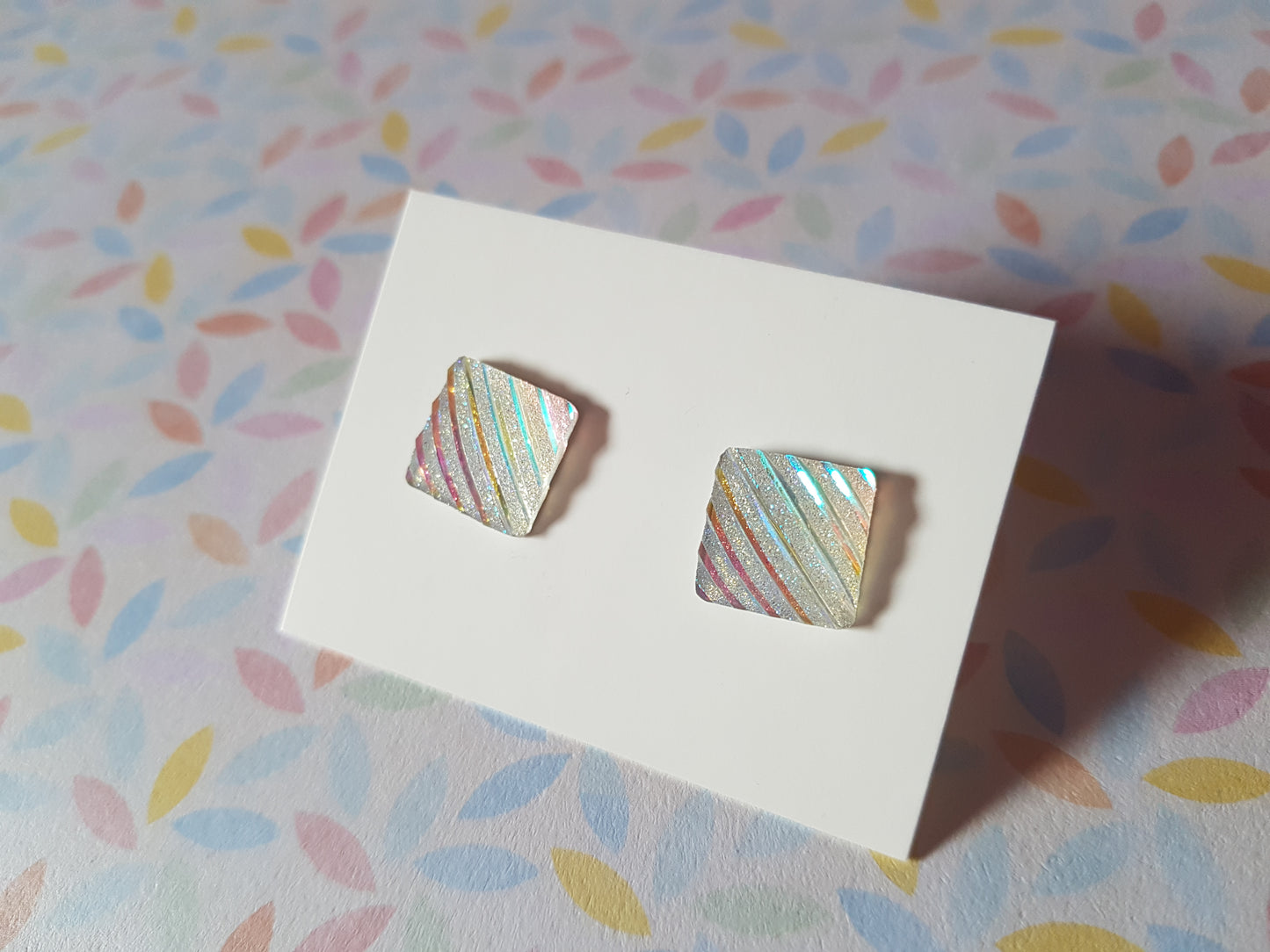 druzy striped stud earrings - square - clear