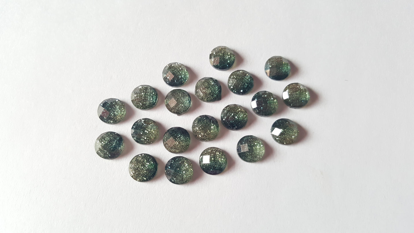 faceted glitter cabochons - dark green