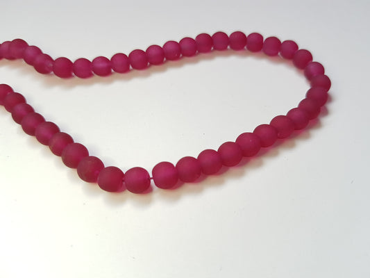 6mm frosted glass beads - deep pink