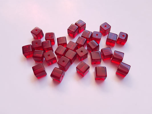 8mm glass cube beads - deep red