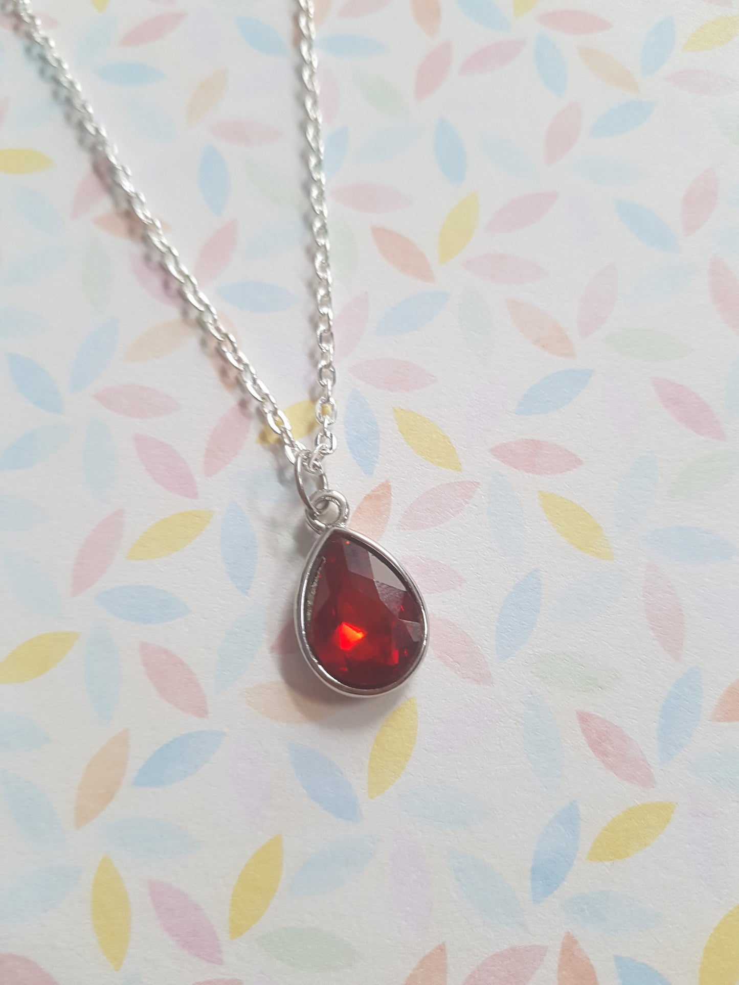 faceted glass drop necklace - deep red