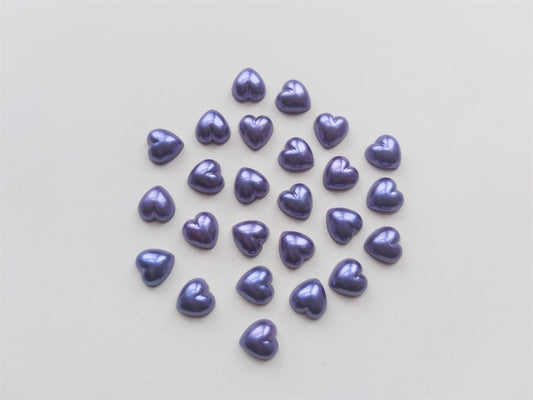 10.5mm acrylic pearl heart cabochons - deep purple