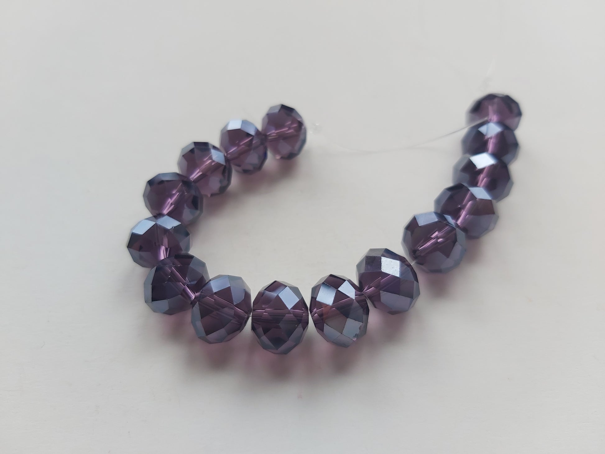 12mm faceted glass rondelle beads - deep purple