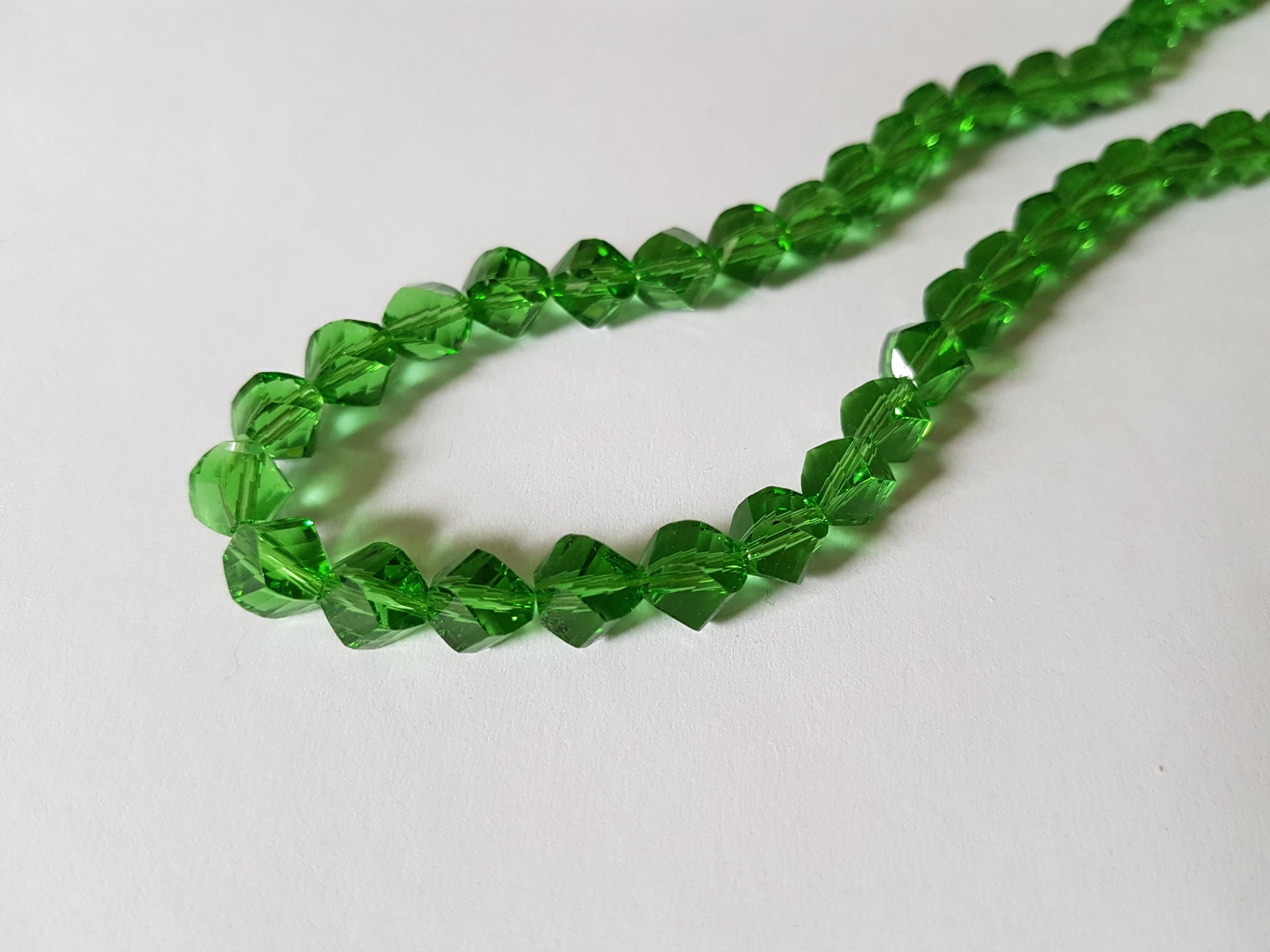 8mm glass helix beads - emerald green