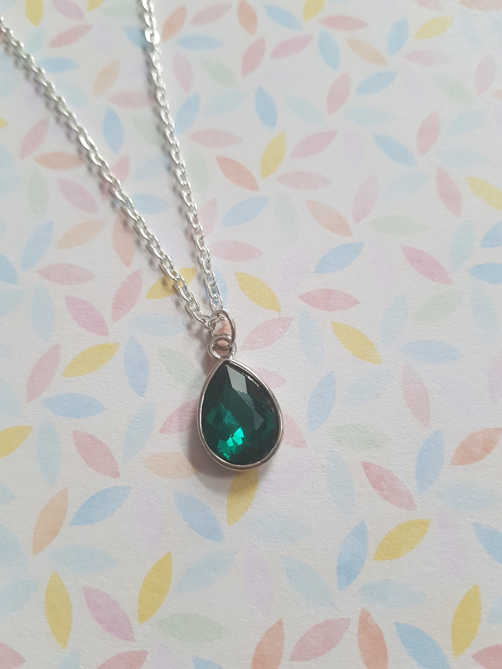 faceted glass drop necklace - emerald green