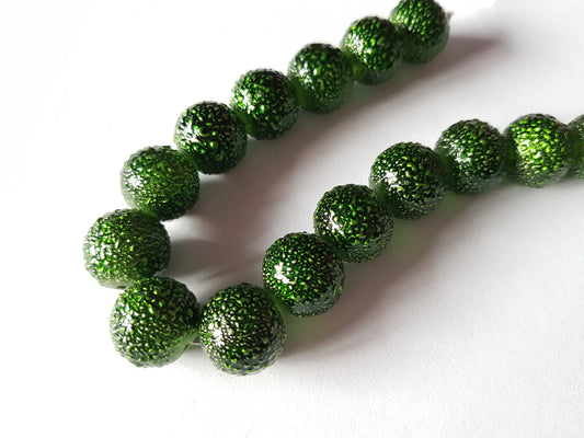 14mm glass pearl beads - forest green