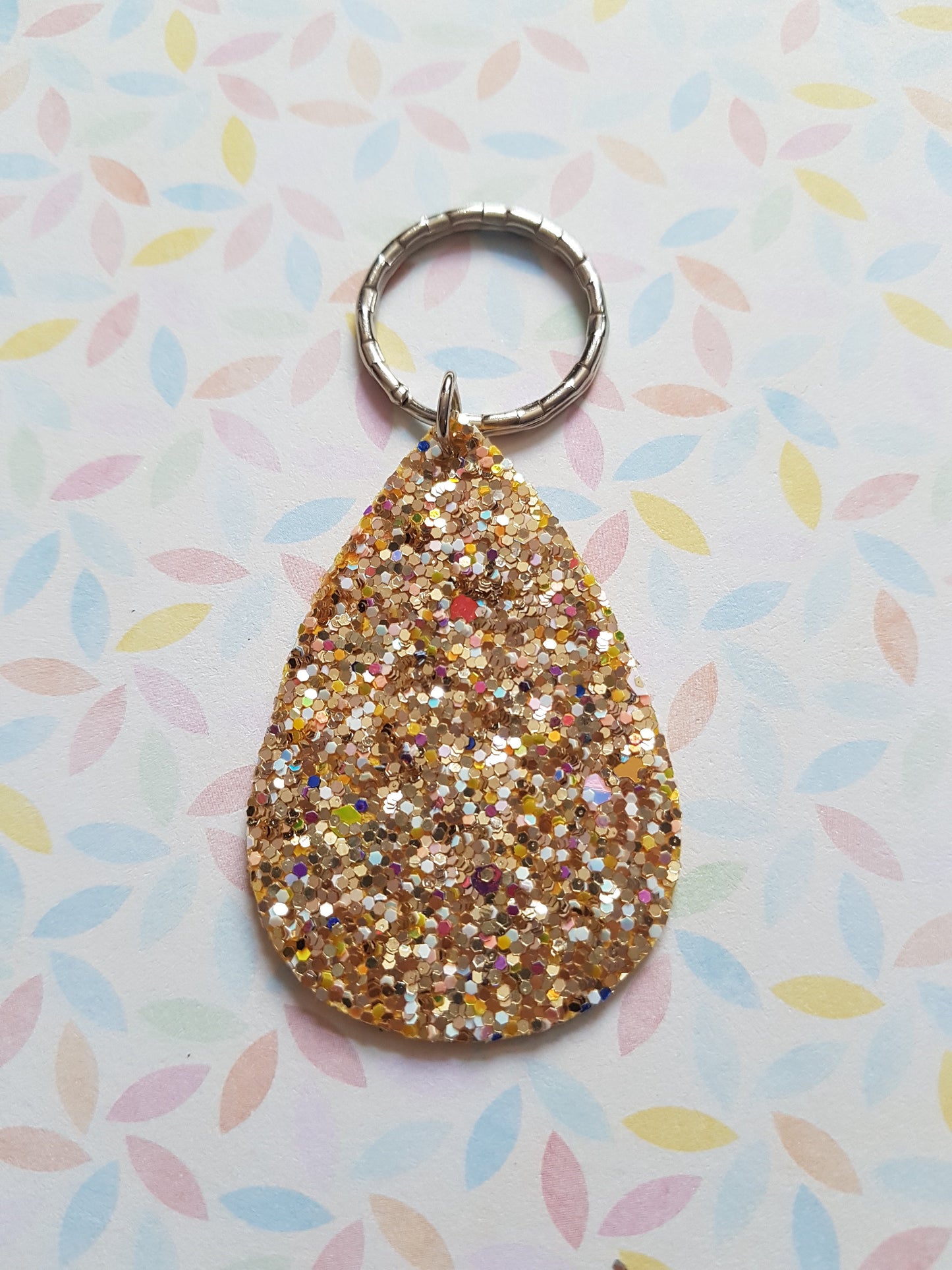 faux leather glitter drop keyring - gold