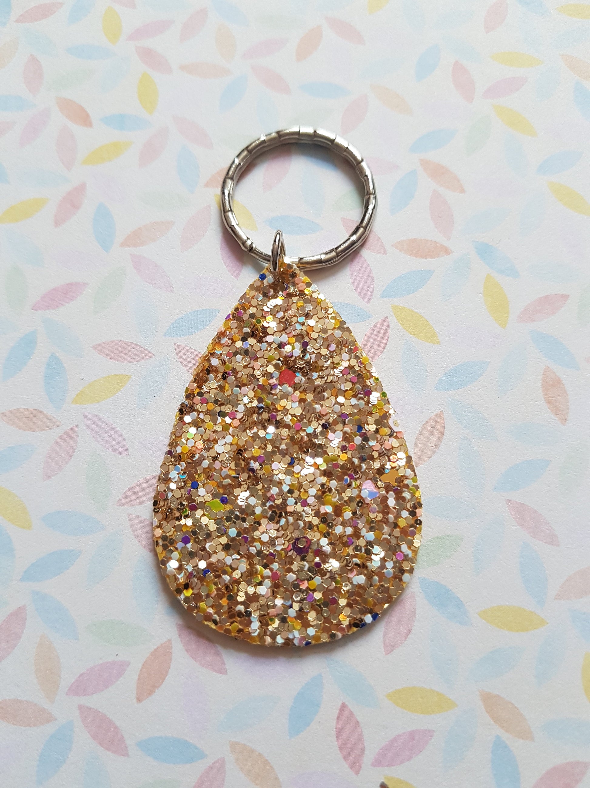 faux leather glitter drop keyring - gold