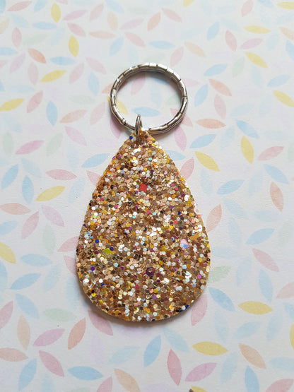 faux leather glitter drop keyring - gold