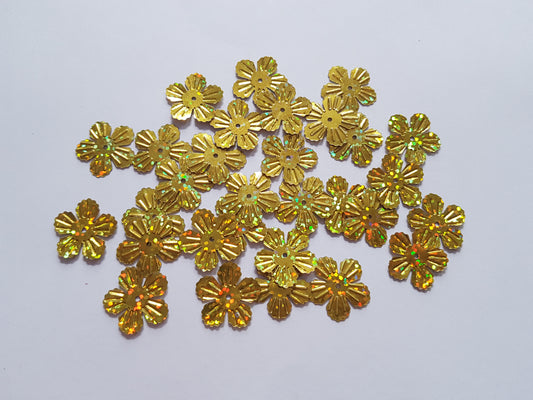 19mm holographic flower sequins - gold