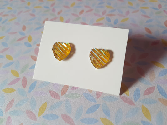 druzy striped stud earrings - heart - golden