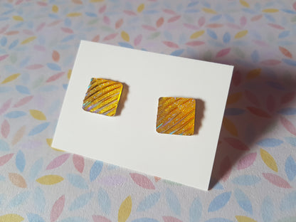 druzy striped stud earrings - square - golden 