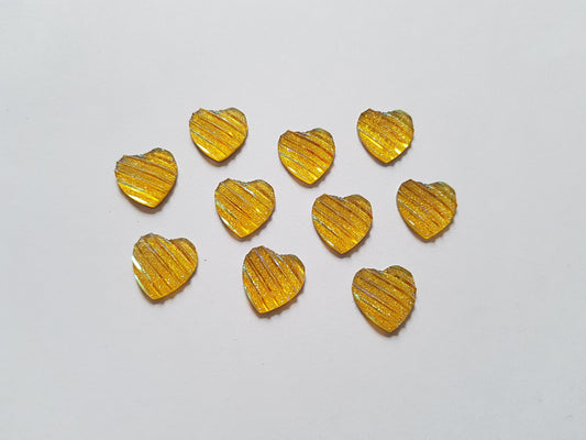 glitter heart cabochons - golden