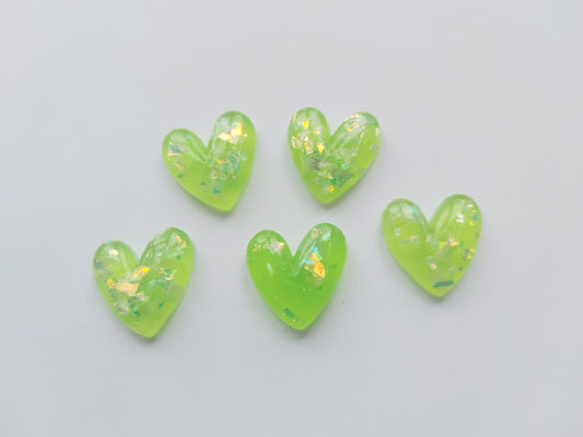 20mm sparkle resin heart cabochons - green