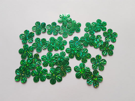 19mm holographic flower sequins - green